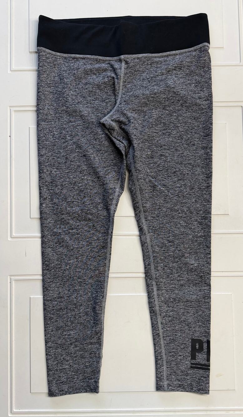 Victorias Secret PINK Yoga Womens Sz L Gray Black Band Logo Leggings Yoga Pants